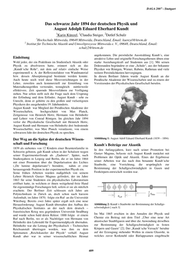 Das Schwarze Jahr 1894 Der Deutschen Physik Und August