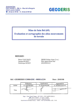 Mine De Sain Bel (69) Evaluation Et Cartographie Des Aléas Mouvements De Terrain