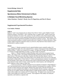 Supplemental Data Spontaneous Motor Entrainment to Music In