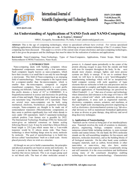 An Understanding of Applications of NANO-Tech and NANO-Computing 1 2 K