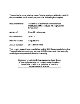 The Effect of Solitary Confinement on Institutional Misconduct: a Longitudinal Evaluation