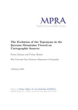 The Evolution of the Toponyms in the Şureanu Mountains Viewed on Cartographic Sources