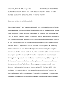 LACKNER, RYAN J., Ph.D., August 2019 PSYCHOLOGICAL SCIENCES
