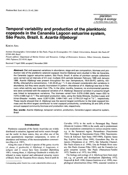Temporal Variability and Production of the Planktonic Copepods in the Cananeia Lagoon Estuarine System, Sao Paulo, Brazil