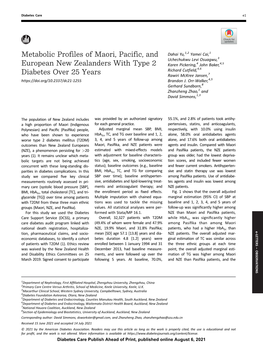 Metabolic Profiles of Maori, Pacific, and European New Zealanders