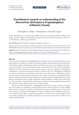 Contributions Towards an Understanding of the Atomariinae (Coleoptera, Cryptophagidae) of Atlantic Canada