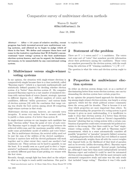 Comparative Survey of Multiwinner Election Methods