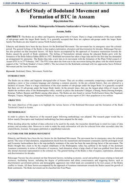 A Brief Study of Bodoland Movement and Formation of BTC in Asssam Bijoylakshmi Das