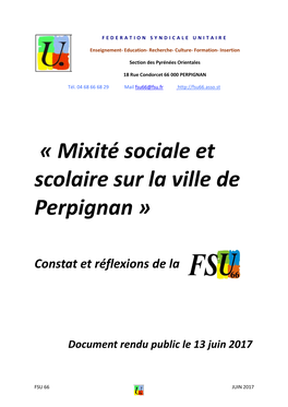 « Mixité Sociale Et Scolaire Sur La Ville De Perpignan »