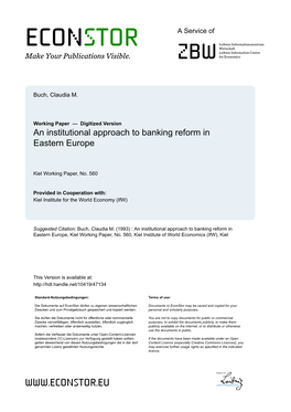 An Institutional Approach to Banking Reform in Eastern Europe