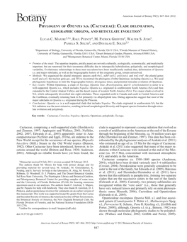 Phylogeny of Opuntia S.S. (Cactaceae): Clade Delineation, Geographic Origins, and Reticulate Evolution 1