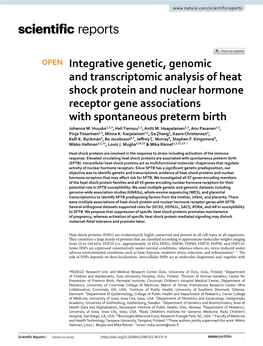 Integrative Genetic, Genomic and Transcriptomic Analysis of Heat Shock Protein and Nuclear Hormone Receptor Gene Associations with Spontaneous Preterm Birth Johanna M