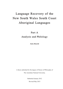 Language Recovery of the New South Wales South Coast Aboriginal Languages