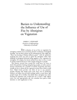 Barriers to Understanding the Influence of Use of Fire by Aborigines on Vegetation