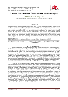 Effect of Urbanization on Greenareas in Calabar Metropolis