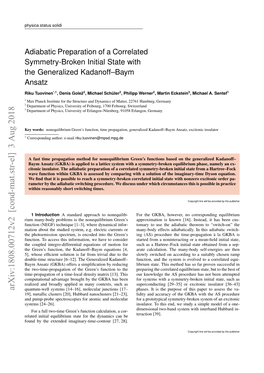 Adiabatic Preparation of a Correlated Symmetry-Broken Initial State with the Generalized Kadanoff–Baym Ansatz