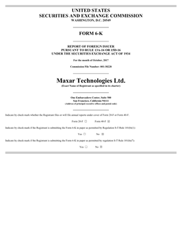 Maxar Technologies Ltd. (Exact Name of Registrant As Specified in Its Charter)