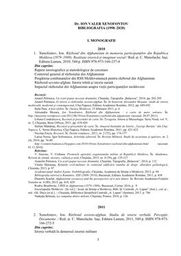 (1998–2020) I. MONOGRAFII 2010 1. Xenofontov, Ion. Războiul Din Afghanistan În Memo