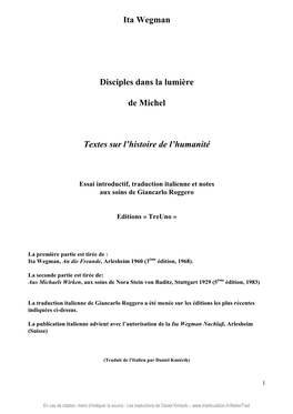 Ita Wegman Disciples Dans La Lumière De Michel Textes Sur L'histoire De L