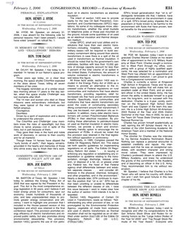 CONGRESSIONAL RECORD— Extensions of Remarks E51 HON. HENRY J. HYDE HON. TOM Delay HON. JOE BARTON HON. TED POE HON. HENRY BONI