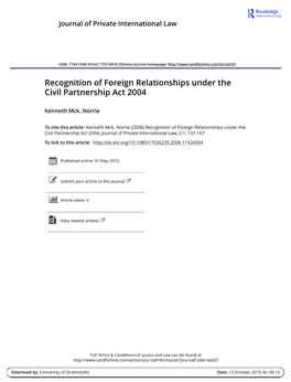 Recognition of Foreign Relationships Under the Civil Partnership Act 2004
