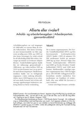 Allierte Eller Rivaler? Avholds- Og Arbeiderbevegelsen I Arbeiderpartiets Gjennombruddstid1