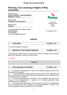 (Public Pack)Agenda Document for Planning, Taxi Licensing & Rights