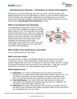 Coordinated Care Planning – Information for Clients and Caregivers