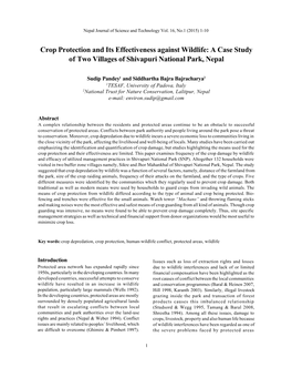 Crop Protection and Its Effectiveness Against Wildlife: a Case Study of Two Villages of Shivapuri National Park, Nepal