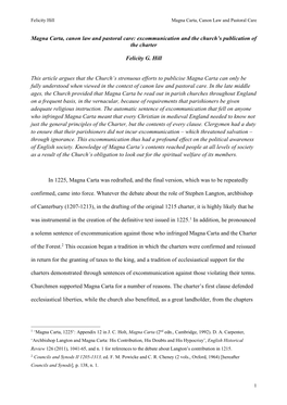 Magna Carta, Canon Law and Pastoral Care