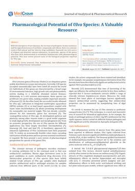 Pharmacological Potential of Ulva Species: a Valuable Resource