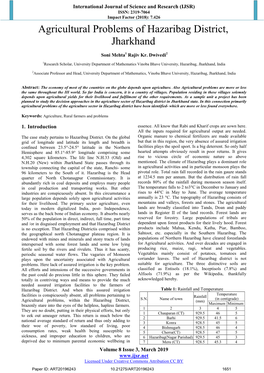Agricultural Problems of Hazaribag District, Jharkhand