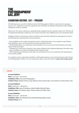 Exhibition History, 1971 - Present