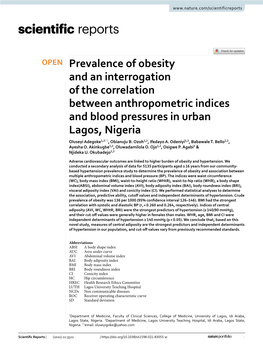 Prevalence of Obesity and an Interrogation of the Correlation Between Anthropometric Indices and Blood Pressures in Urban Lagos