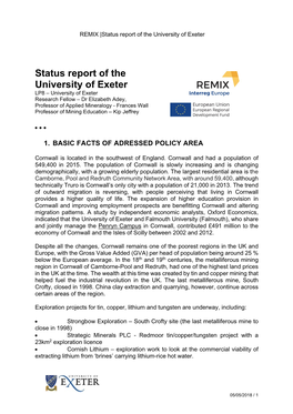 Status Report of the University of Exeter