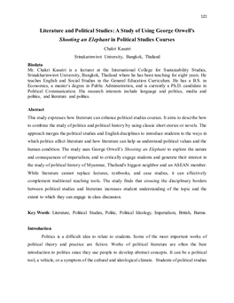 A Study of Using George Orwell's Shooting an Elephant in Political Studies Courses Chakri Kasatri Srinakarinwirot University, Bangkok, Thailand Biodata Mr