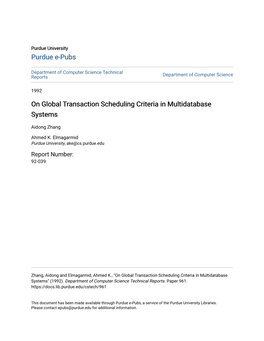 On Global Transaction Scheduling Criteria in Multidatabase Systems