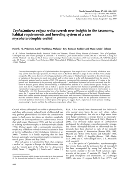 Cephalanthera Exigua Rediscovered: New Insights in the Taxonomy, Habitat Requirements and Breeding System of a Rare Mycoheterotrophic Orchid