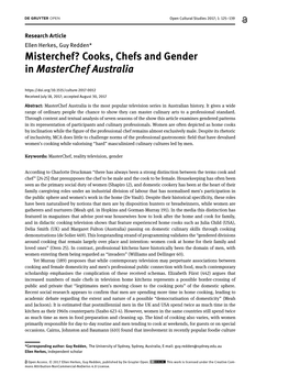 Misterchef? Cooks, Chefs and Gender in Masterchef Australia