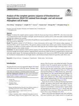 Brevibacterium Frigoritolerans ZB201705 Isolated from Drought- and Salt-Stressed Rhizosphere Soil of Maize