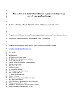 Flux Analysis of Cholesterol Biosynthesis in Vivo Reveals Multiple Tissue 3 and Cell-Type Specific Pathways 4