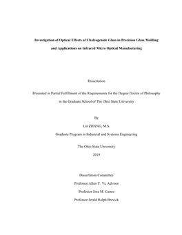 1 Investigation of Optical Effects of Chalcogenide Glass in Precision Glass Molding and Applications on Infrared Micro Optical M