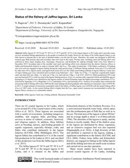 Status of the Fishery of Jaffna Lagoon, Sri Lanka