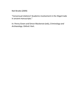 Neil Brodie (2009) “Consensual Relations? Academic Involvement In