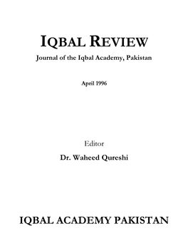 IQBAL REVIEW Journal of the Iqbal Academy, Pakistan