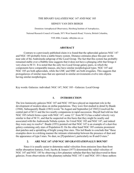The Binary Galaxies Ngc 147 and Ngc 185 Sidney Van Den Bergh