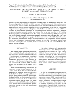 Mammuthus Exilis from the California Channel Islands: Height, Mass, and Geologic Age