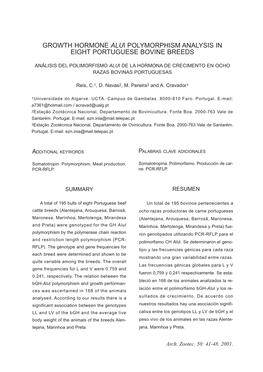 Growth Hormone Alui Polymorphism Analysis in Eight Portuguese Bovine Breeds