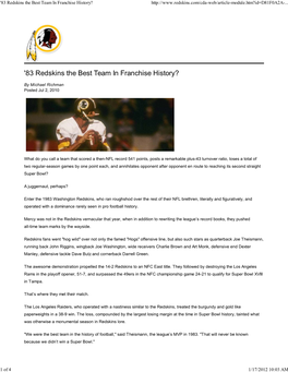 '83 Redskins the Best Team in Franchise History?