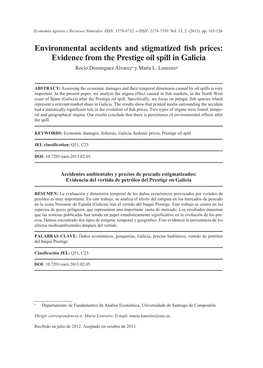 Evidence from the Prestige Oil Spill in Galicia Rocío Domínguez Álvareza Y María L